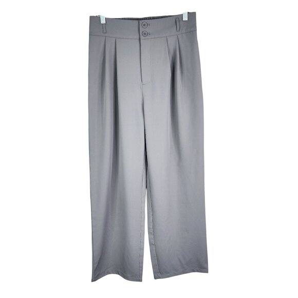 Womens Gray Halara Wide Leg Pleated Dress Pants Polyester Blend Stretch Size M - Picture 1 of 10
